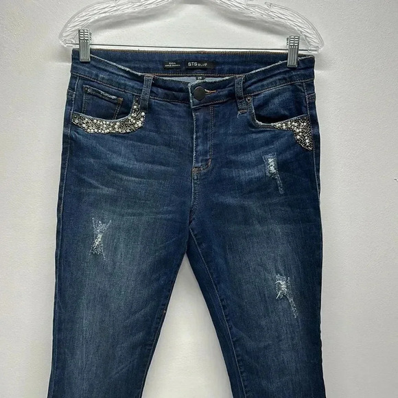 STS Blue Emma Denim Jeans Skinny Fit Ankle Pearl Diamond Embellished Size 28 - Picture 2 of 11